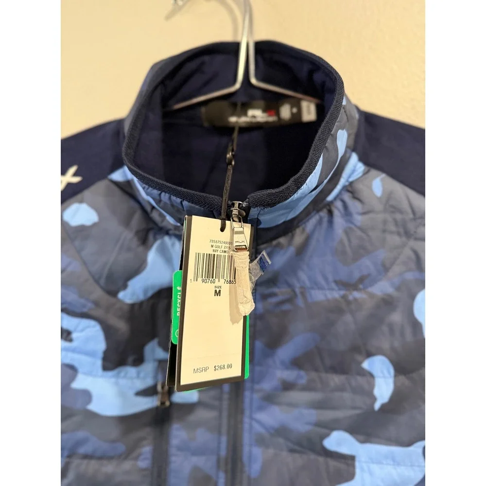 RLX‎ Ralph Lauren Mens Navy Camo Hybrid Golf Jacket Quilted Full Zip Mock Neck M